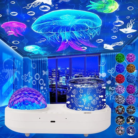 Ocean Wave & Light Projector - 10 Colors, 6 Film Sets, Timer & 360 Rotation for Kids & Girls, Room Decor