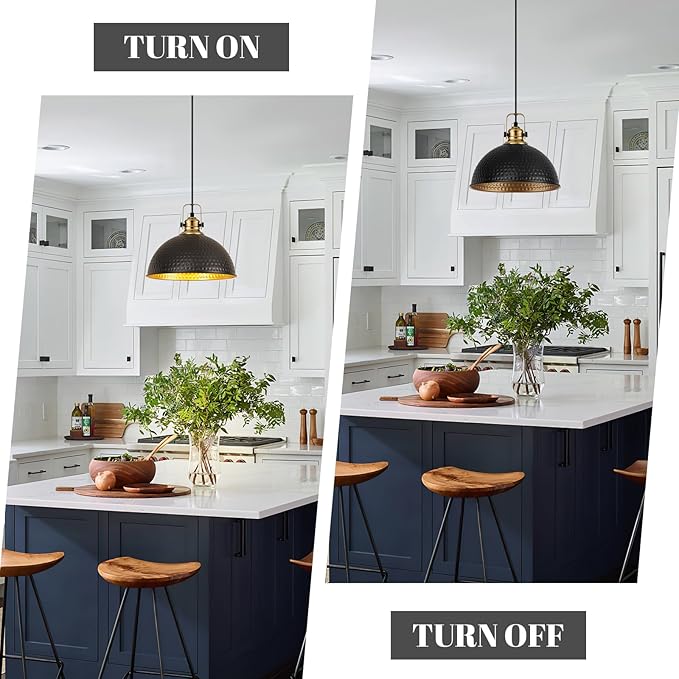 Black Pendant Lights Kitchen Island Industrial Pendant Light Fixtures Dome Kitchen Island Lights Modern Pendant Lighting for Bar Farmhouse Dining Room Bedroom Hallway（2 Packs）