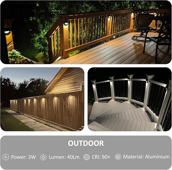 Low Voltage Deck Lights Outdoor, 12V LED Low Voltage Post Fence Stair Lights Wired Outdoor with Connector, 3W LED Chips, 3CCT, Aluminum Housing, IP65 Waterproof, ETL, Brown, Pack of 6