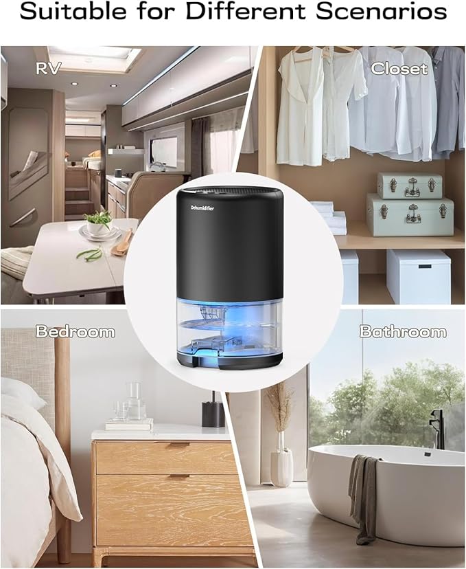 Dehumidifier, 35 oz Small Dehumidifiers for Home, Bathroom, Bedroom, Closet, Ultra-Quiet with Sleep Mode, 7 Color Lights & Auto Shut Off, Compact & Portable for RV, Rooms, Basement, Energy Saving