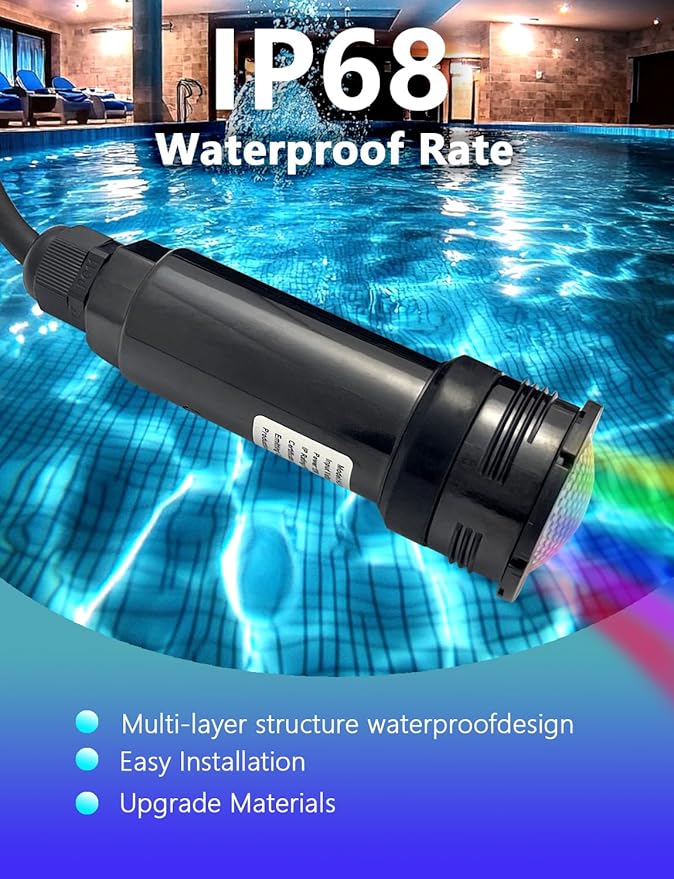 Replacement for Jandy HydroCool LED Pool Light RGBW 12W 12VAC 1.5 Inch Watercolors Nicheless, 100ft Cord 12Volt Pool Light for Inground Pools, Spa, Swim, Color Changing Energy Efficient