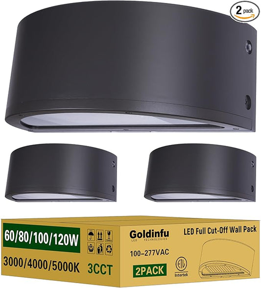120W Full Cutoff LED Wall Pack Light 2Pack, 3000/4000/5000K 3CCT, 60/80/100/120W Selectable, Commercial Half Moon Wall Pack Lights Outdoor LED Wall Lights for Building Parking,100-277V,ETL Listed