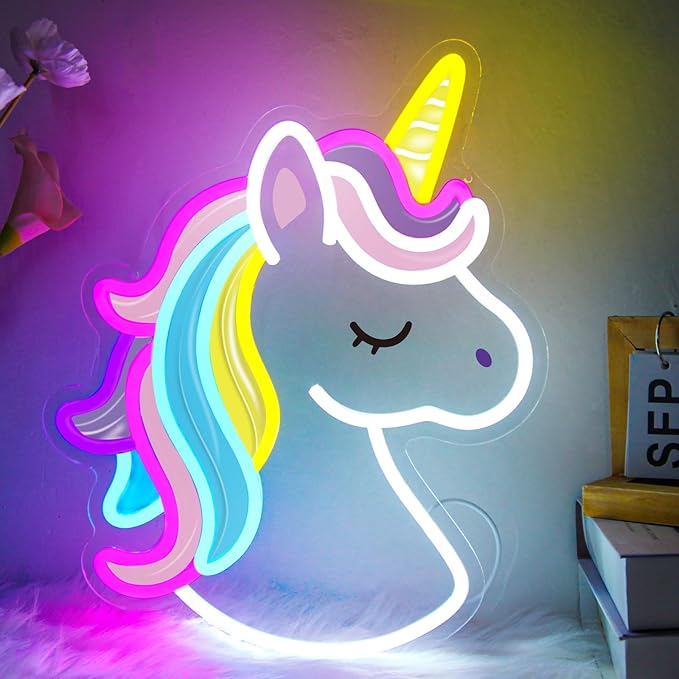 Unicorn Neon Sign, Colorful Unicorn Neon Lights for Wall Decor Dimmable Unicorn Led Signs for Girls Room Bedroom School Classroom Nursery Party Christmas Birthday Decoration Gifts