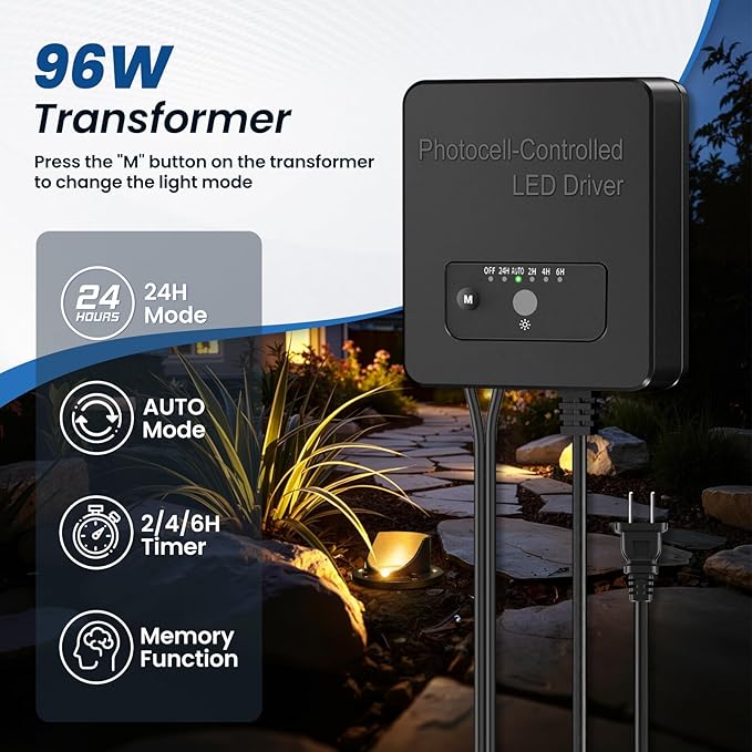All-in-One Low Voltage Landscape Lighting 12W LED Well Lights IP67 Outdoor In-Ground Lights Waterproof with 96W Transformer, 2700K Warm White Pathway Lighting for Yard Garden, 6 Pack