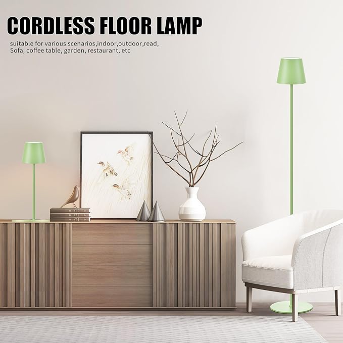 2Pack Cordless Floor Lamp for Outdoor/Indoor, Built-in 6800 mAh Battery LED Battery Operated lamp Rechargeable, with Touch Control Floor lamp，Adjustable Height Floor Lamp for Patio(Green)