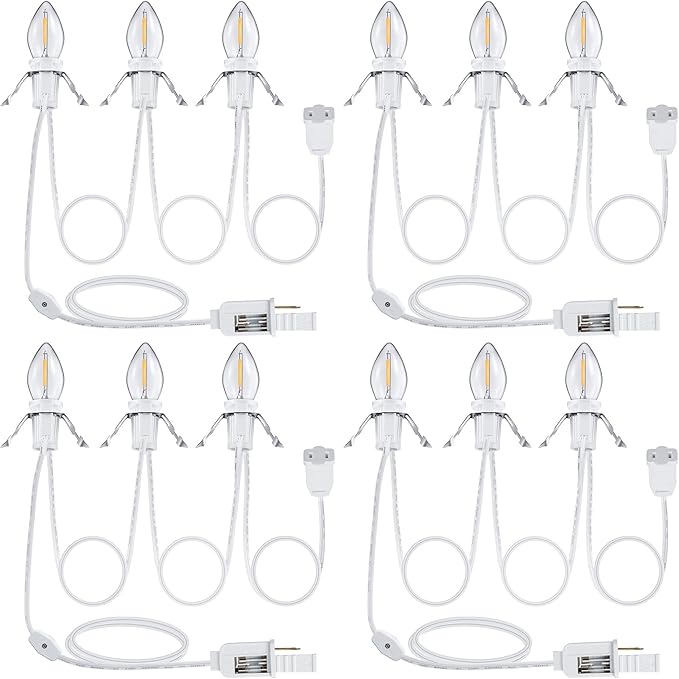 Meonum Accessory Cord with 3 LED Light Bulbs, 8.2 Ft Indoor Blow Mold Light Cord with Female Plug for Halloween Pumpkins Christmas Village Houses and Craft Projects Decoration, Warm White(4 Pack)