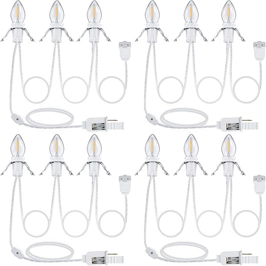 Meonum Accessory Cord with 3 LED Light Bulbs, 8.2 Ft Indoor Blow Mold Light Cord with Female Plug for Halloween Pumpkins Christmas Village Houses and Craft Projects Decoration, Warm White(4 Pack)