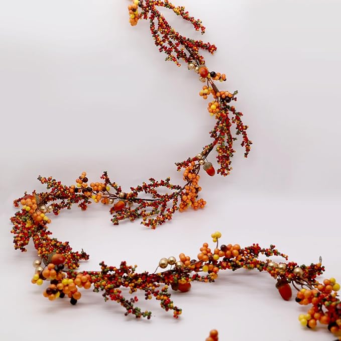 Fall Garland with Lights Harvest Berry Garland - 6.5 FT 25 LEDs Warm Orange Fairy Lights Battery Operated with Remote Ideal Autumn Lights for Thanksgiving Decorations Fall Decorations for Home