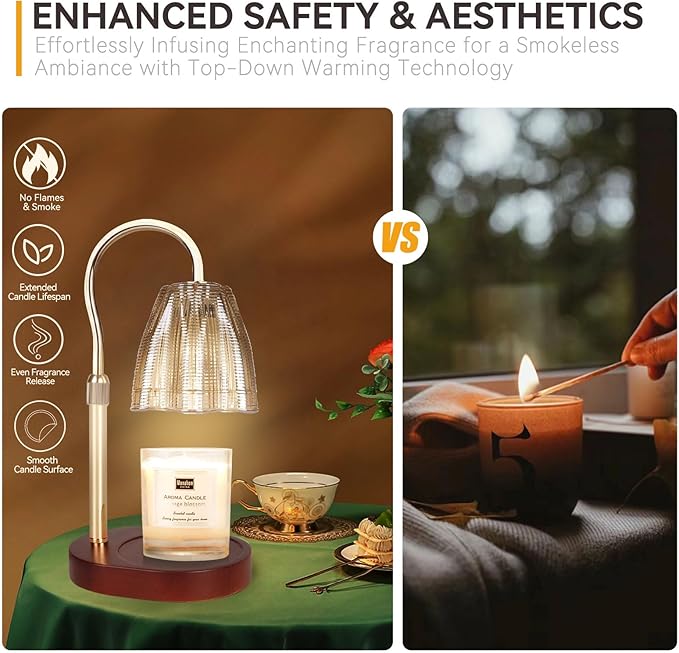 Candle Warmer Lamp with 3 Bulbs, Adjustable Height Dimmable Candle Warmer with Timer, Compatible with Large Jar Candles, Candle Lamp with Charming Gift Box Ribbon for Her/Him