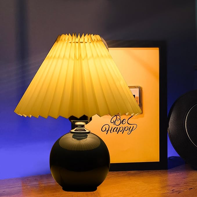 Korean Pleated Table Lamp Ins DIY Ceramic Table Lamps for Living Room Home Deco Cute Lamp with Tricolor Led Bulb Beside Lamp…