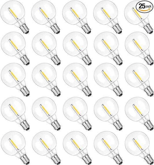 G40 LED Replacement Light Bulbs, E12 Shatterproof 1.5In LED Globe Bulbs for Outdoor String Lights, 1W Equvalent to 5 W Incandescent Edison Light Bulbs, 2200k Warm White （25 Pack ）