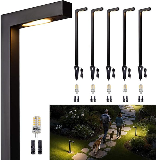 Gardenreet Brass Hardwired Landscape Path Lights, 12V Low Voltage Pathway Light IP65 Waterproof, Outdoor Walkway Lighting Wired, Black for Patio Lawn with 3W 270LM 3000K Soft White G4 Bulb (6 Pack)