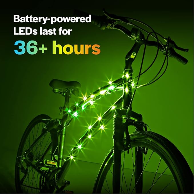 Brightz CosmicBrightz LED Bike Frame Rope Light - 6.5-Foot String Rope - Battery-Powered with On/Off Switch - Ultra Bright Color Keeps Your Ride Fun and Safe for Kids, Teens, & Adults