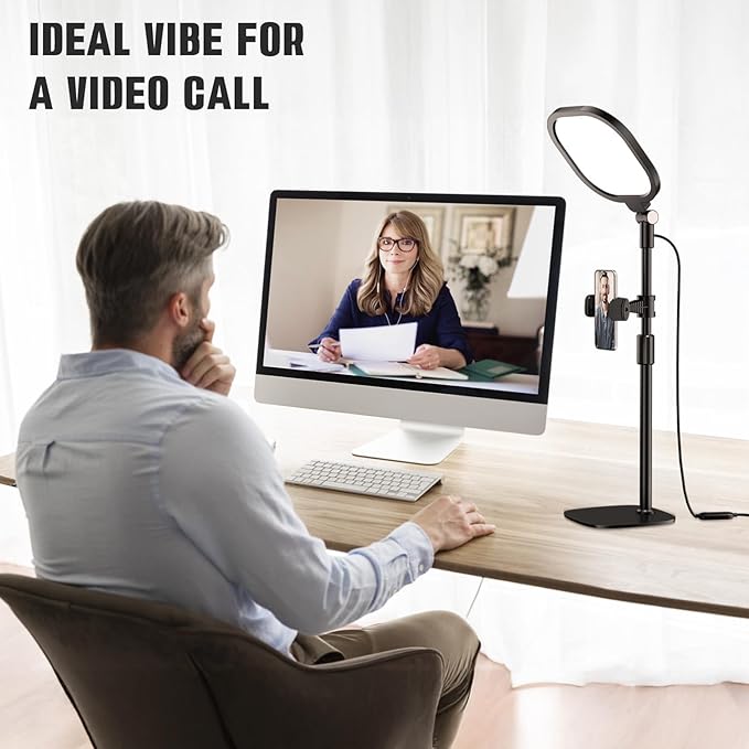 Desk Ring Light with Stand and Phone Holder, 3000K-6500K Adjustable Computer Ringlight, Video Conference Light for Zoom Meeting, Video Calls, Webcam, Desktop Light for Video Recording, CRI 97.8
