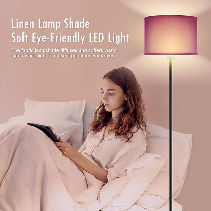 Floor Lamp, Standing Lamp, Modern Stand Up Lamps with Purple Lampshade, 59" Tall, Foot Switch, Simple Living Room Decor for Kids Room, Girls Room, Den, Office - Black(NO Bulb,E26 Base)