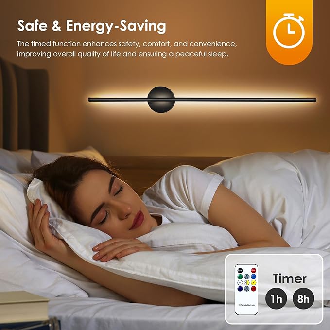 Battery Operated Wall Sconces Set of Two, Wireless Rechargeable Wall Lights with Remote Control, Dimmable LED Wall Lamp Indoor, Wireless Lights for Living Room Bedroom Hallway, Black