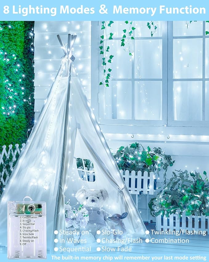 6 Pack 60LED Christmas Battery Operated Fairy Lights with Remote, 8 Modes String Lights with Timer, Dimmable, Memory Function, Waterproof Twinkle Lights for Outdoor Indoor Christmas Decor(Cool White)