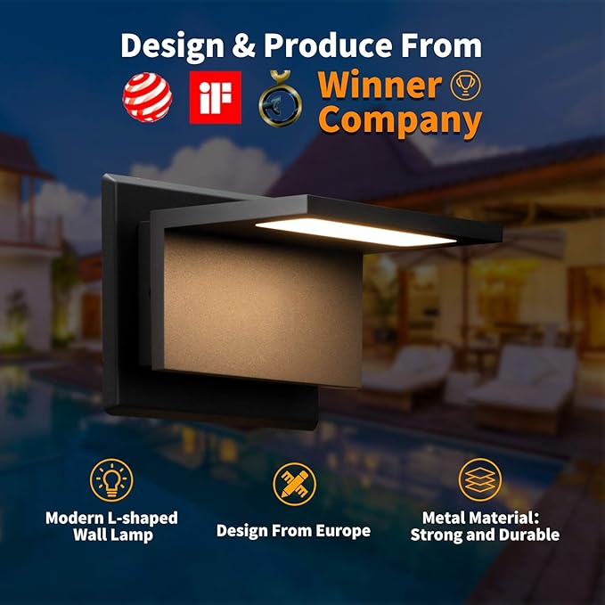 Lustrlach Outdoor Wall Sconce Light Fixture for House Modern LED Front Porch Light Wired 680LM IP54 Waterproof Black Exterior Wall Mount Lamp for Patio Garage Garden