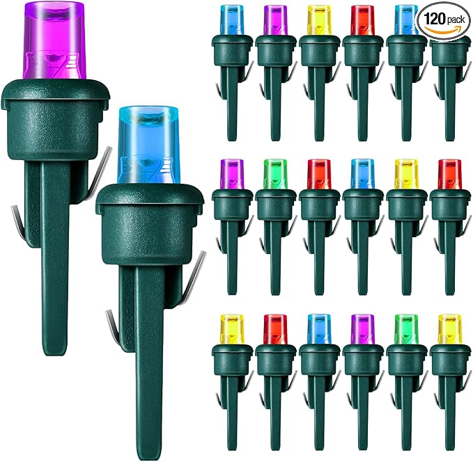 Honoson 120 Count 5 mm LED Halloween Replacement Bulbs Bulk Wide Angle Christmas Light Xmas Tree String Replacement Festival Light Decoration (Green Base with Bright Colors Bulb)