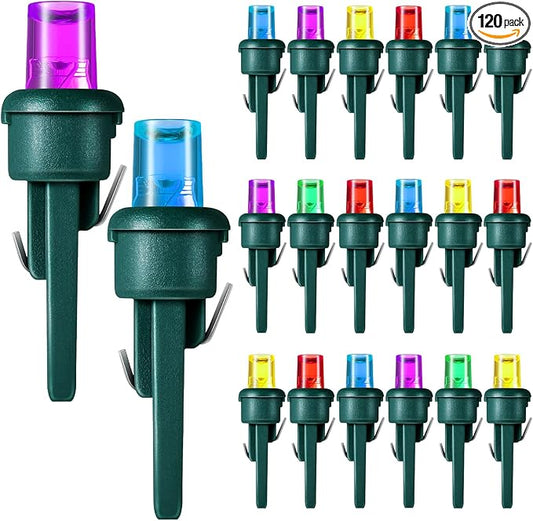 Honoson 120 Count 5 mm LED Halloween Replacement Bulbs Bulk Wide Angle Christmas Light Xmas Tree String Replacement Festival Light Decoration (Green Base with Bright Colors Bulb)
