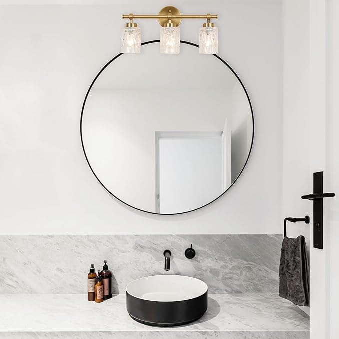 ALICE HOUSE 3-Light Vanity Light Fixture Over Mirror, Brushed Brass, Easy Bulb Replacement, LED Compatible, Bright and Elegant Bathroom Light for Makeup AL5095-W3
