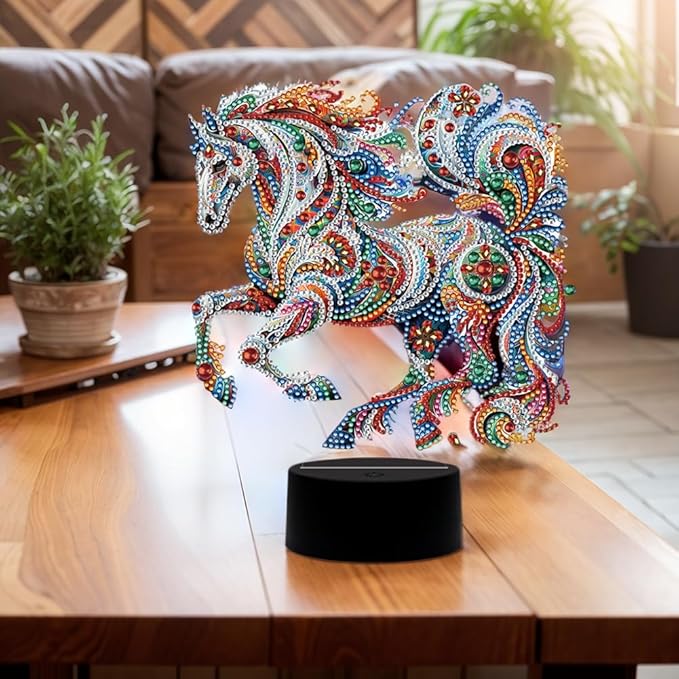 Gorgeous Horse Diamond Art Painting Night Light,Diamond Art Painting Kits Desktop Touch Lamp Ornaments for Tabletop Decor Diamond Art Accessories for Adult Beginner Bedrooms Living Room