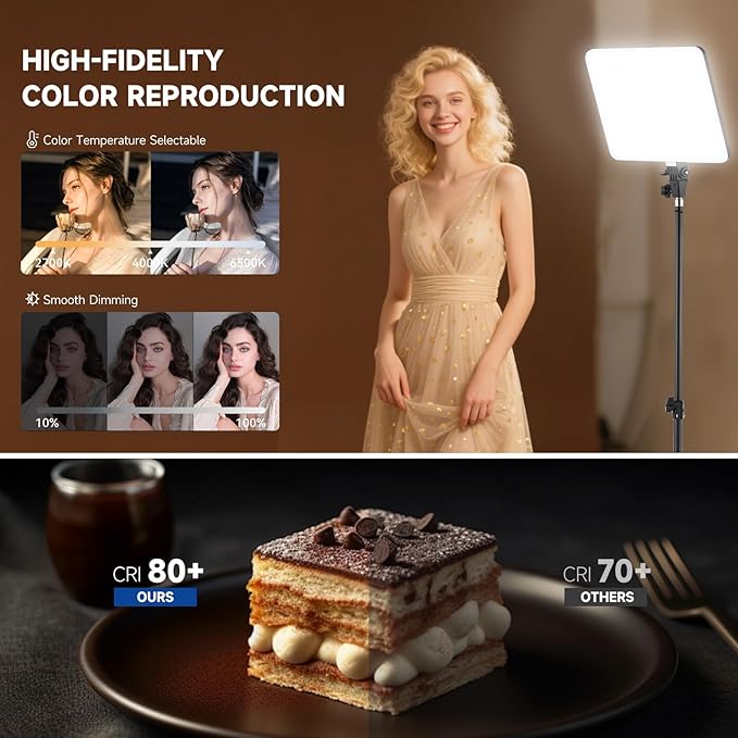 Studio Lights for Video Recording, 2-Pack 14 Inch LED Video Light Panel Kit with 70.8" Tripod Stand, Photography Lighting Kit with Phone Holder, 50W Stream Light for Video Recording and Photography