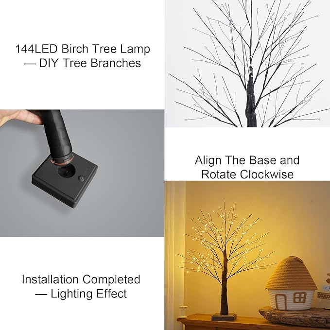 144 LED Artificial Tree Lamp with Timer, DIY Birch Trees with LED Lights, Lighted Up Trees Lamp USB/Battery Powered, Fairy Light Spirit for Table Home Wedding Bedroom Christmas (Brown)
