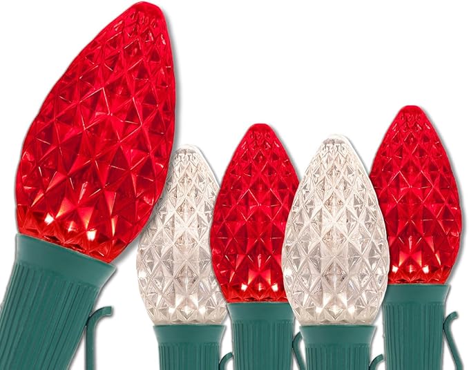 100 Red and Warm White C7 OptiCore Outdoor Christmas Lights Heavy Duty - Outside Christmas Lights LED; Green Wire (100 ft)