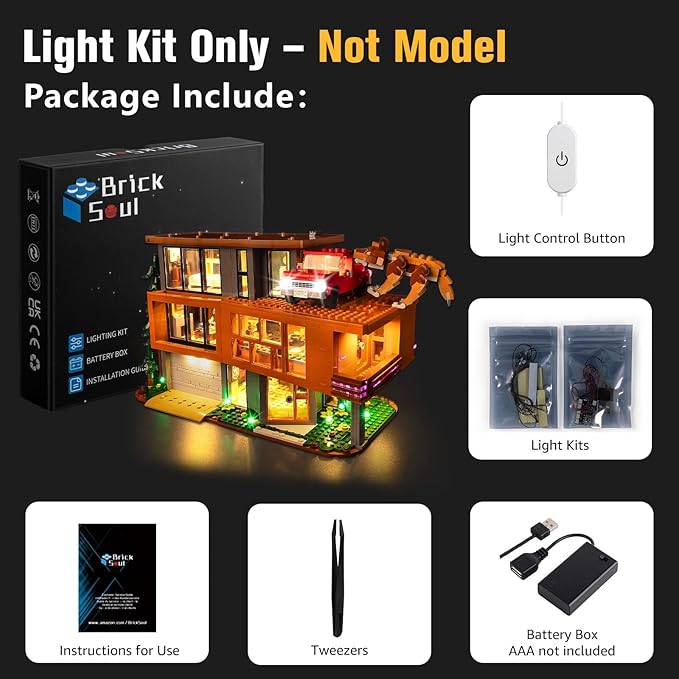 BrickSoul Upgrade Light Kit for Lego 21354 Twilight The Cullen House Building Set | with ON/Off & Dimmer Switch & Hidden Cable Tech | Easy Install Lighting Set (21354 Set NOT Included)