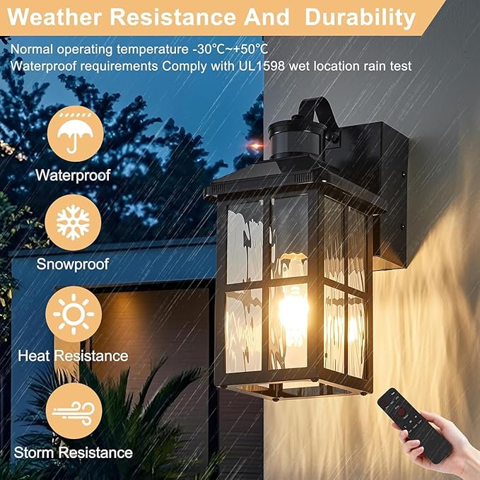 Porch Light with GFCI Outlet with Remote, Dusk to Dawn Outdoor Lighting with Outlet, Upgraded 4 Lighting Modes Motion Sensor Outdoor Lights, Waterproof Outside Lights for House Patio Garage Front Door