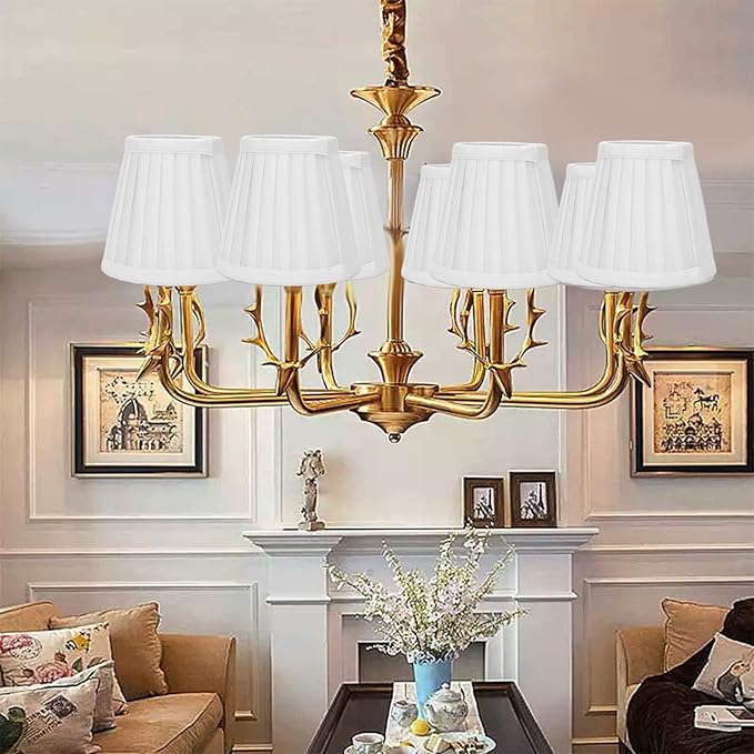 Small Lamp Shades Set of 2, 3.6x5.6x5.1 Inches Pleated Fabric Sconce Lampshades Modern Clip On Chandelier Shades Cover for E14 Bulb, Table Lamps, Floor Lamps (White)