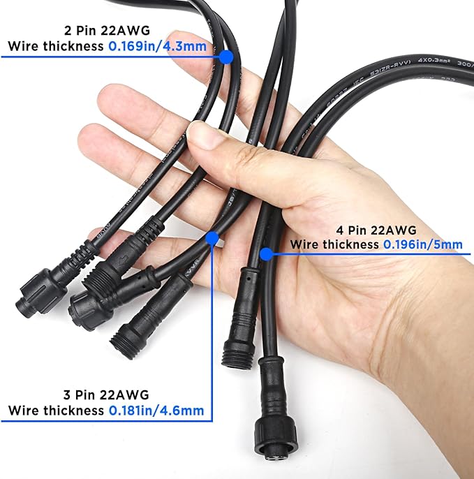 MAD OWL 4 Pin Waterproof LED Wire Connector, 22 AWG 393.7inch/10M IP68 Male and Female Heads Extension Cable for Indoor and Outdoor LED Strip Light(1 Item Black)