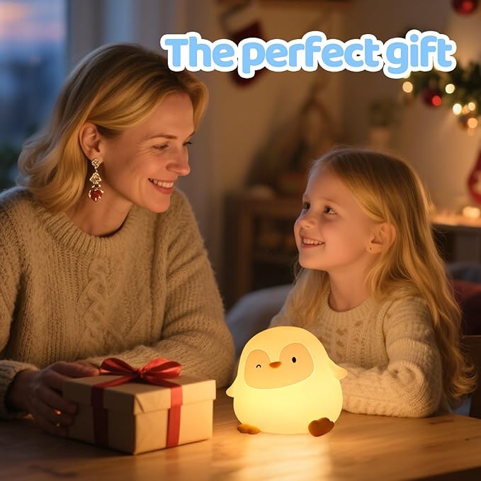 Penguin Silicone Night Light, 50H/12H Long Battery Life Touch Lamp with 30-Min Auto-Off Timer, Soft Dimmable Glow for Baby Kids Toddler Bedroom, Cute Easter Gift for Children