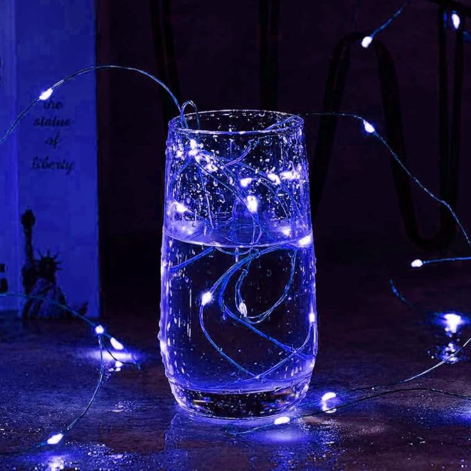 Aogist 16FT Fairy Lights with Spool,Ultra-Bright 50 LEDs Battery Operated Copper Wire String Light for Bedroom Christmas Wedding Centerpiece Parties Decoration,Blue