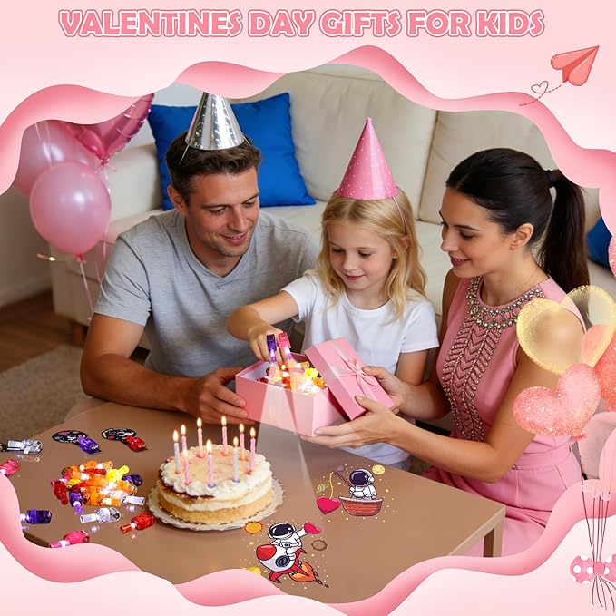 36 Pack Valentines Day Gifts for Kids Classroom LED Space Finger Lights, School Valentines Exchange Cards Gifts Prizes Space Party Favors for Boys Girls