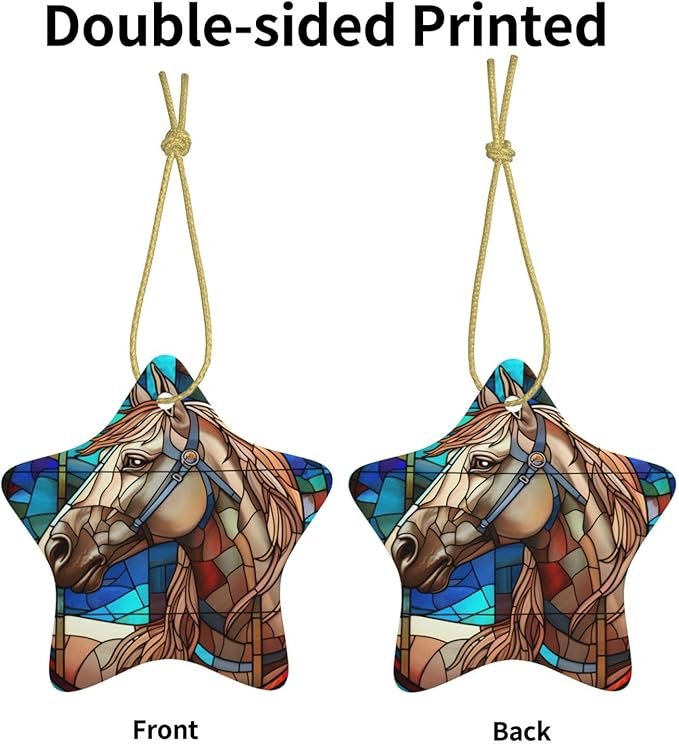 Glass Horse Christmas Ornaments, Christmas Decorations Xmas Tree Hanging Ornaments, Star-Shaped Ceramic Festive Keepsake Gift for Christmas Decorations Holiday Home Party