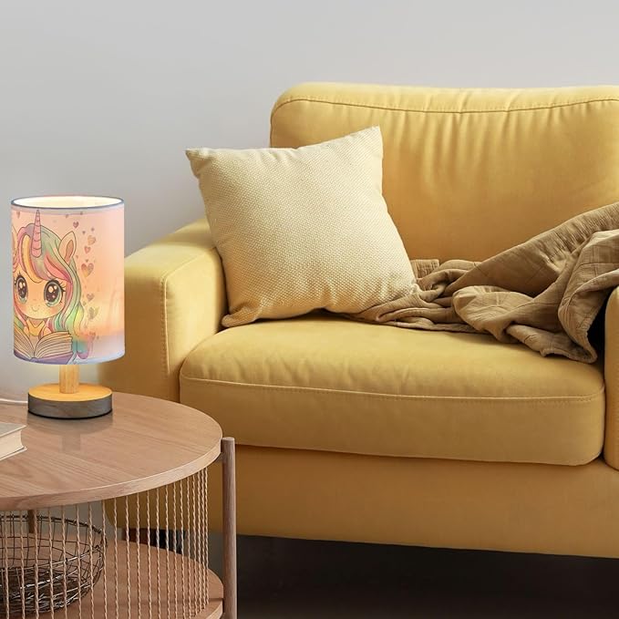 Cute Unicorn with Colorful Heart Reading Books Bedside Table Lamps with USB Port for Bedroom Lamp Table Lamp Small Nightstand Lamp Sturdy Linen Shade Decorative Lamps for Kids Reading Dome Home