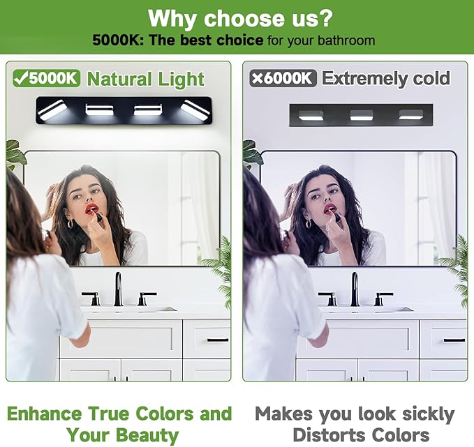 1600LM LED Modern Bathroom Vanity Light Fixtures, 360° Rotate Acrylic Matte Black Vanity Lights for Bathroom, Modern Wall Lighting Fixtures Over Mirror Kitchen Living Room (Natural White Light 5000K)