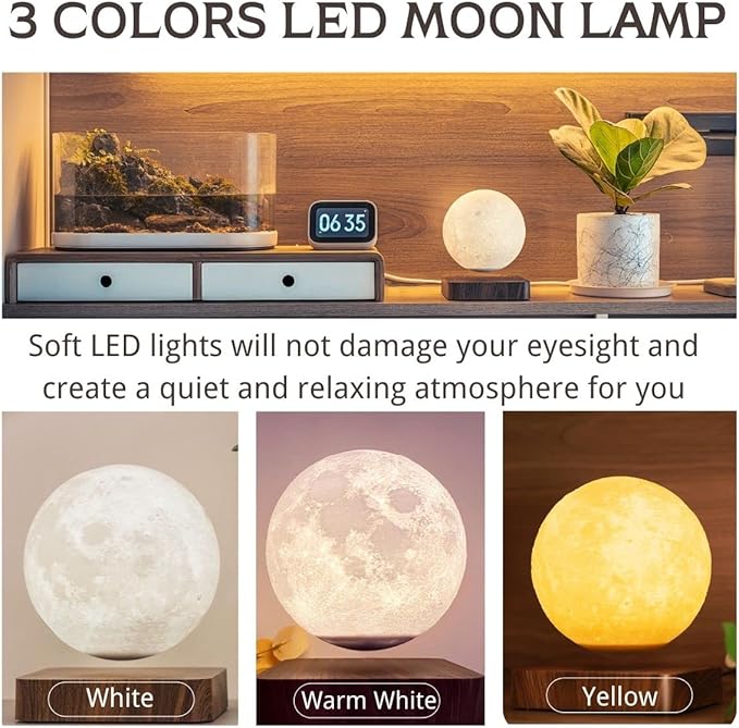 MOOCCI Magnetic Levitating Moon Lamp, 3D Printed Realistic Moon Surface with Warm White Light, Unique Valentine's Day Christmas Gift for Wife Girlfriend Women Mom, Cool Home Decor