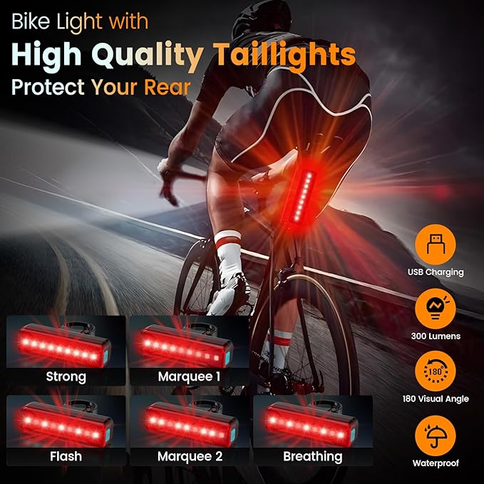 2025 New 4800 Lumens Super Bright Bike Light Taillight for Night Riding,6 LED 8000 mAh Rechargeable Bicycle Headlight Runtime 72+hr,10 Mode,2 Set Aluminum Bracket,Waterproof Bike Headlight for Cycling