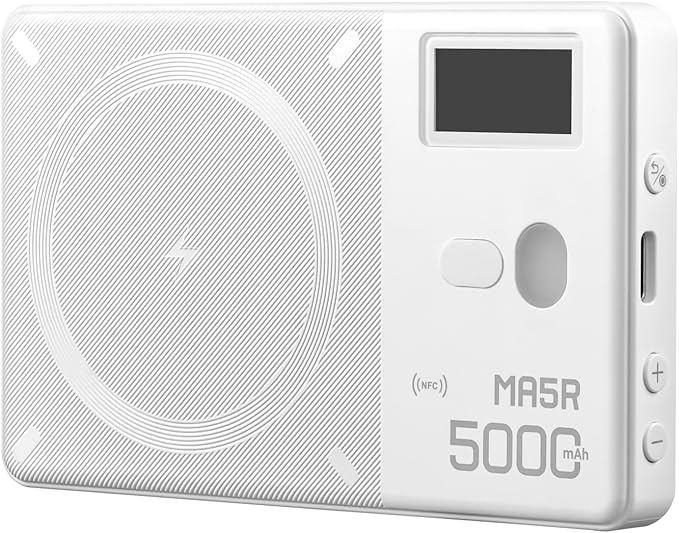 Godox RGB LED Light & Magnetic Wireless Power Bank (White), Pocket Panel 1800–10000K, CRI 95/TLCI 97, Bluetooth NFC App Control, 14 FX, Selfie Light for Vlogging (MA5RWHT)