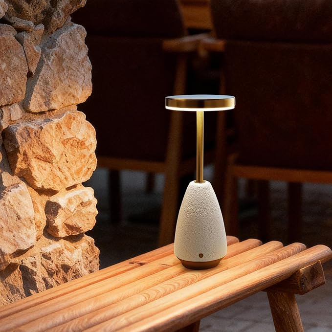 RONDURE 11.0" Ceramic Cordless Table Lamp, Portable Rechargeable Table lamp, Touch Dimmable Warm Ambient Lighting for Living Room, Bedroom, Dining Room, Fast Charging & Long Lasting