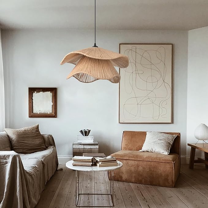 Arturesthome Rustic Woven Pendant Light, Coastal Jute Rope Lampshade Hanging Lighting Fixture,Adjustable Vintage Farmhouse Chandelier Lamp Shade for Kitchen Island Dining Table Room