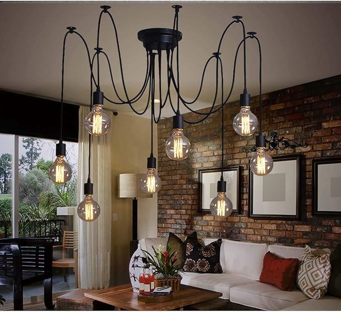 Ceiling Spider Lamp Light Pendant Lighting, Antique Classic Adjustable DIY Lighting Chandelier Modern Chic Industrial Dining 8 Arms(Each with 1.7m Wire)