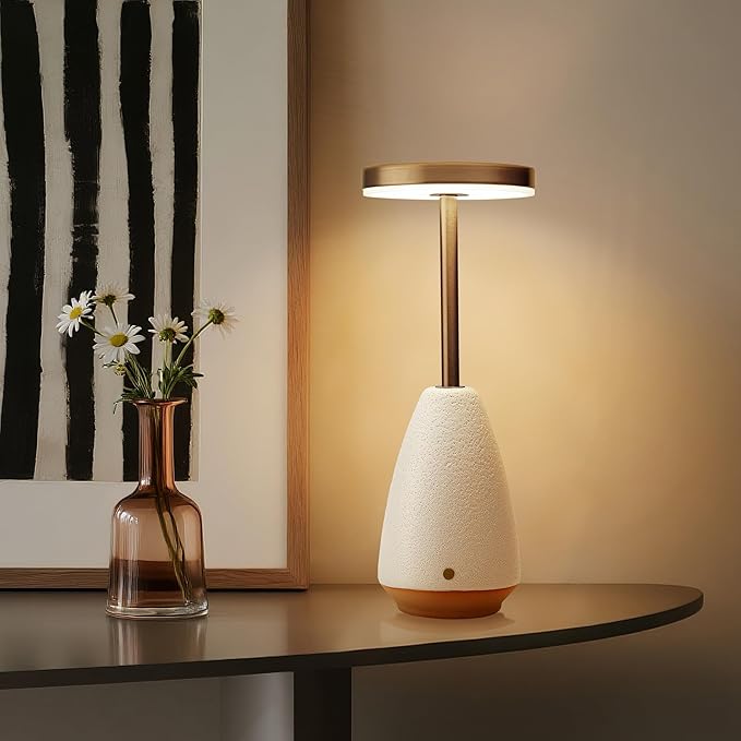 RONDURE 11.0" Ceramic Cordless Table Lamp, Portable Rechargeable Table lamp, Touch Dimmable Warm Ambient Lighting for Living Room, Bedroom, Dining Room, Fast Charging & Long Lasting