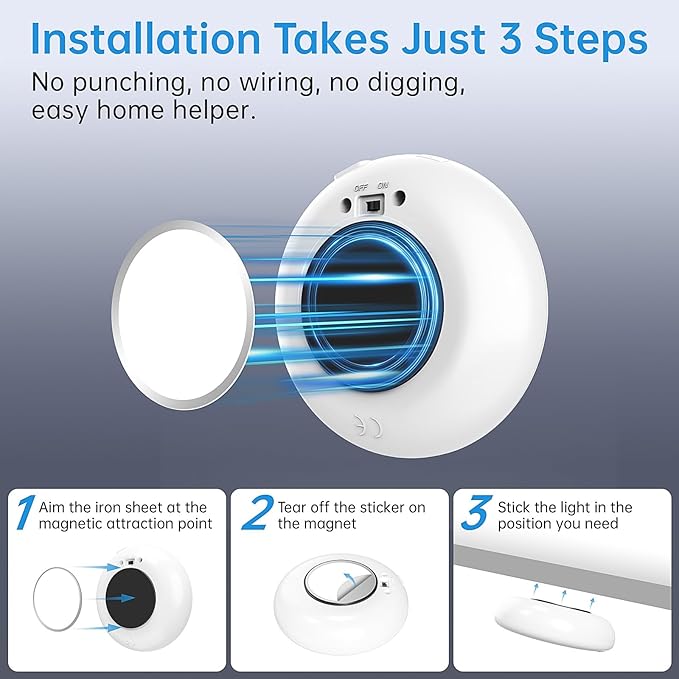 Motion Sensor Night Light,LED Rechargeable Indoor Night Lights,Magnetic Cabinet Light Closet Light for Kitchen Bedroom Bathroom Stairs 6 Pack (Warm Lamp)