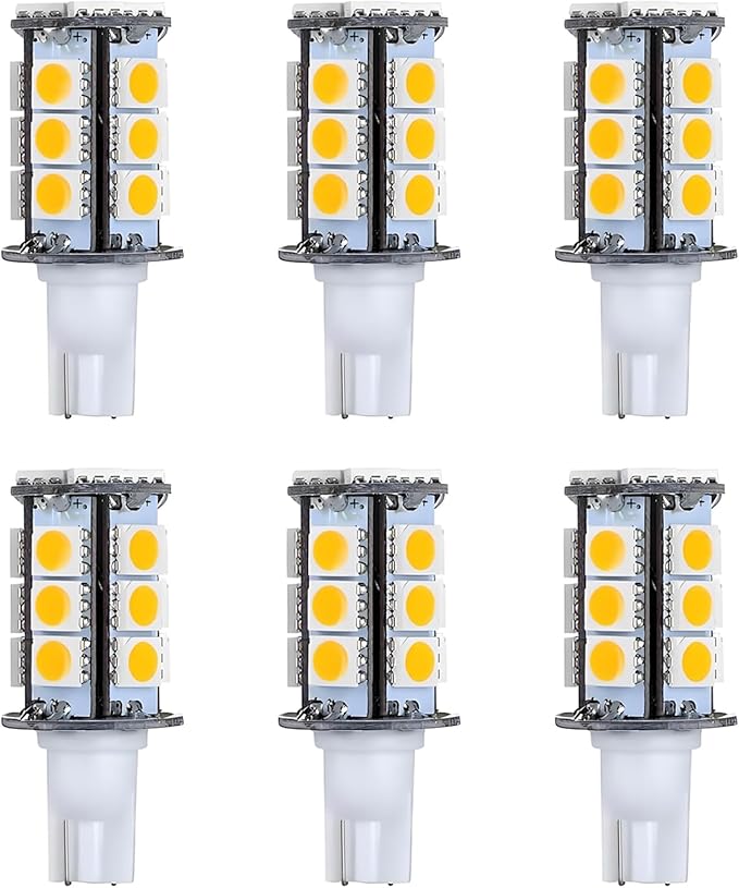 T5 T10 Wedge Base LED Light Bulb High Brightness 12VAC/DC 3Watt 2700K-3000K Warm White Color for Outdoor Landscape Lighting Deck Stair Step Path Lights and RV Lights Pack of 6