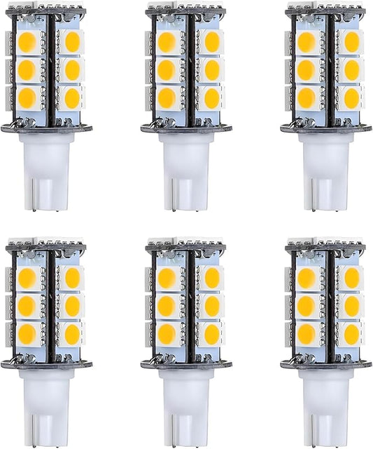 T5 T10 Wedge Base LED Light Bulb High Brightness 12VAC/DC 3Watt 2700K-3000K Warm White Color for Outdoor Landscape Lighting Deck Stair Step Path Lights and RV Lights Pack of 6