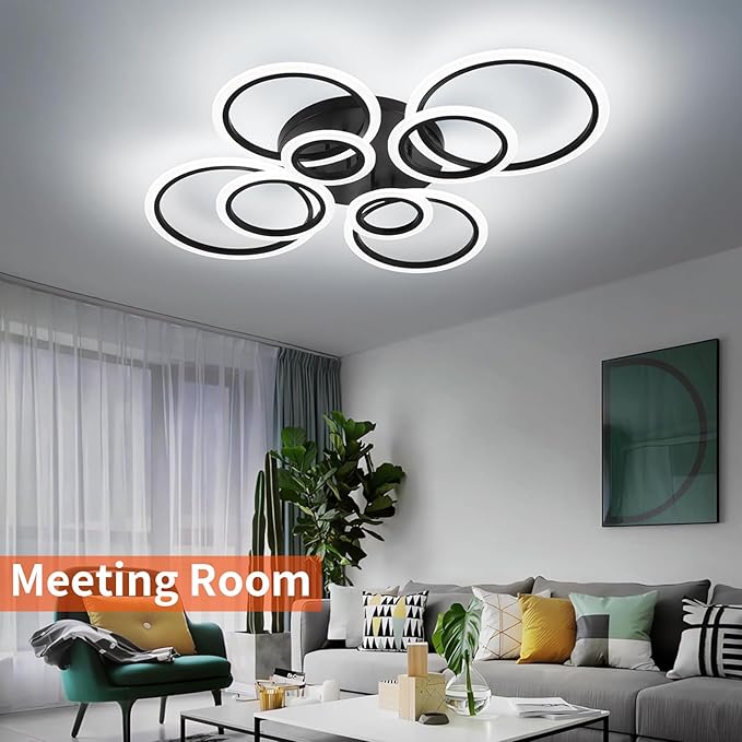 Modern Ceiling Light, 41.3'' Dimmable LED Black Flush Mount Ceiling Lights with Remote Acrylic Round Ceiling Lamp Fixture for Low Ceiling Bedroom Living Room Dining Room, 108W
